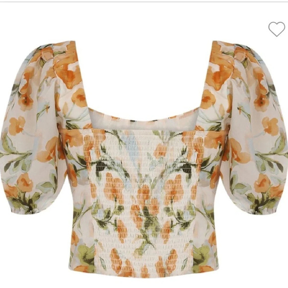 NWT Abercrombie & Fitch Floral Cropped Puff Sleeve Smocked Blouse M - Picture 2 of 10